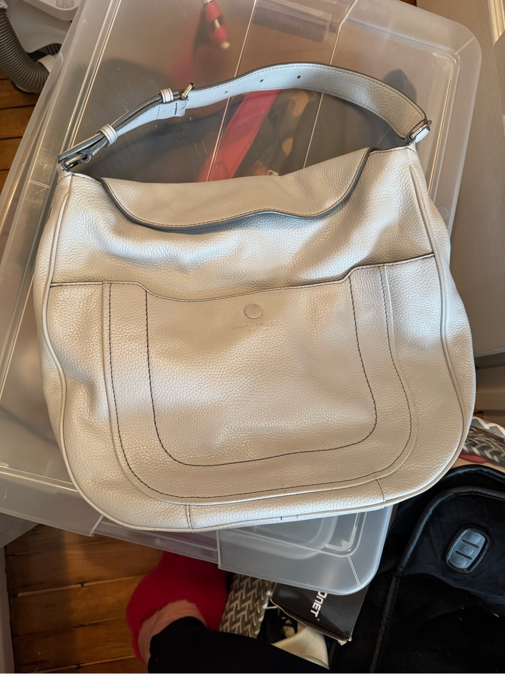 Marc Jacobs Pale Gray Pebbled Leather Shoulder Hobo Bag